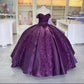 Robe de Quinceanera violet foncé avec appliques à paillettes brillantes et épaules dénudées, robe de soirée nv2020