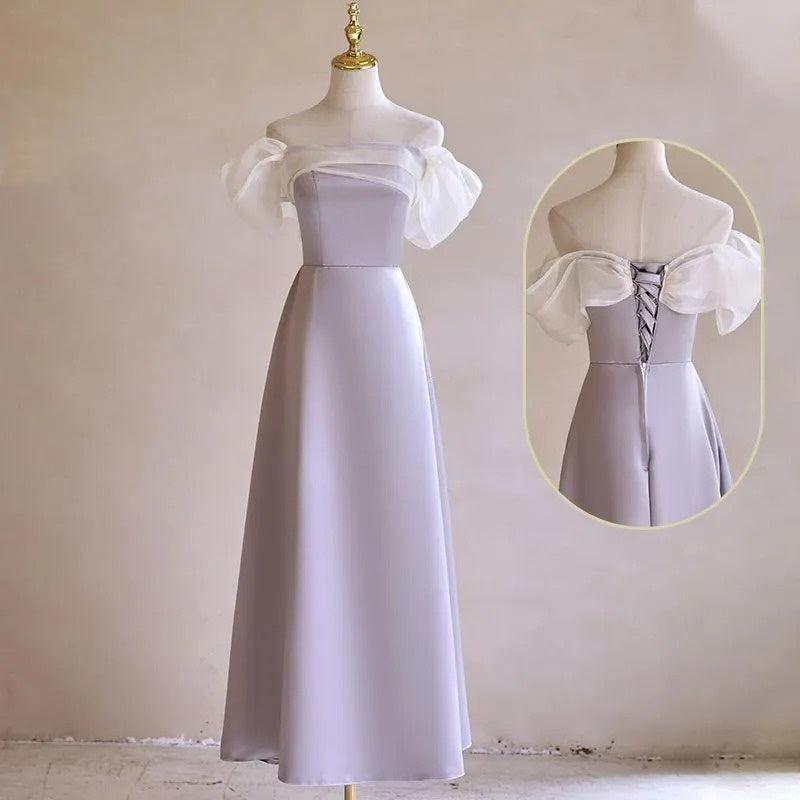 Robe de demoiselle d'honneur longue en satin et tulle violet, élégante et tendance, robe de bal, robe de soirée, robe de remise de diplôme, nv4044