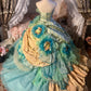 Blaues bodenlanges Ballkleid aus floralem Tüll nv5171