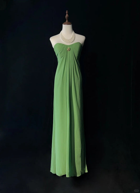 Green simple long chiffon ball gown evening dress party dress nv4393