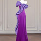 Lila Schleife Langes Satin Ballkleid Abendkleid Partykleid nv4961