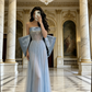 Light Blue Strapless Crystal Gown - 3D Shoulder Piece Draped Train Evening/Red Carpet/Date Maxi Dress NV6817
