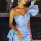 Robe de soirée courte plissée à une épaule bleu ciel en forme de cœur, robe de bal nv1969