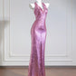 Rosa Mode lange Pailletten Ballkleid Abendkleid Partykleid nv4724