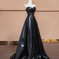 Schwarzes schlichtes, stilvolles bodenlanges Ballkleid-Abendkleid aus Satin, NV5055