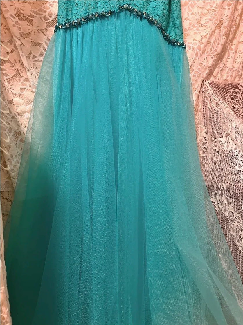 Blue Beaded Beautiful Mermaid Long Lace Tulle Ball Gown Evening Gown Party Dress nv4324