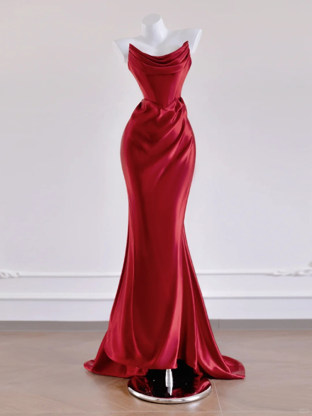 Rotes elegantes, modisches, langes, figurbetontes Satin-Ballkleid, Abendkleid nv4972