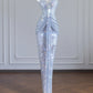 Silbernes, glänzendes, langes Ballkleid mit Pailletten, Abendkleid, Partykleid, nv4722