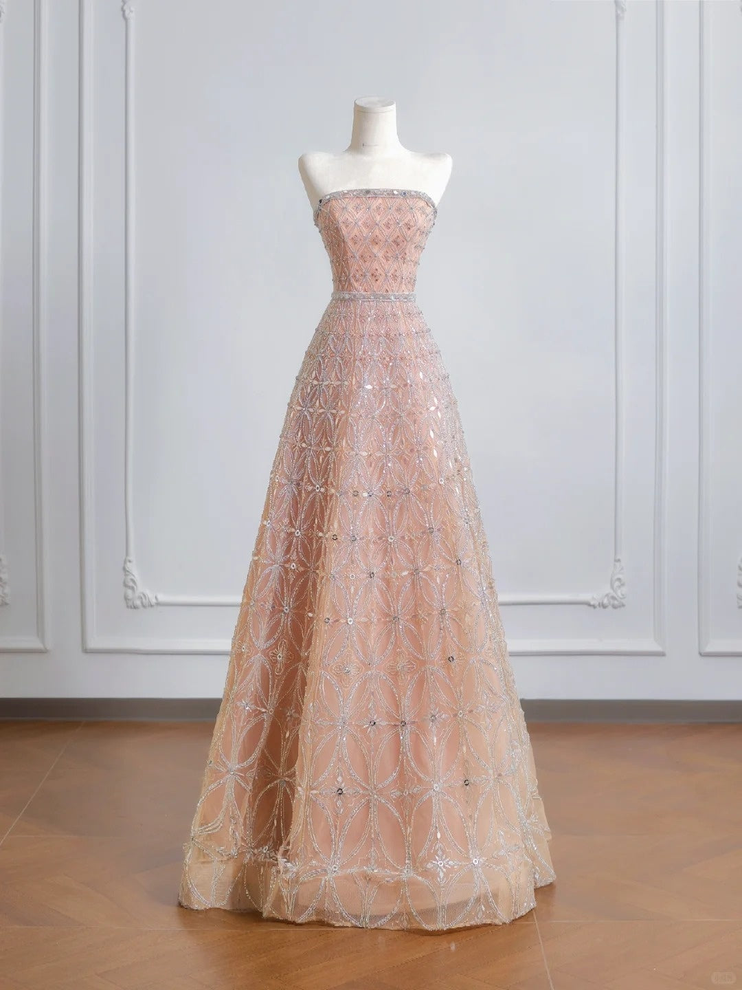Rosa Gold Wunderschöne Luxus Lange Tüll Ballkleid Abendkleid Partykleid nv4947