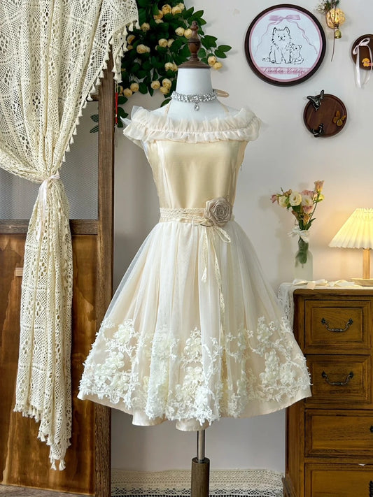 Gelbes kurzes Prinzessinnen-Heimkehrkleid aus Spitze, Geburtstagspartykleid, NV4705