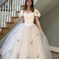 Weißes einfarbiges kleines Blumen-elegantes Tüll-langes Ballkleid-Hochzeitskleid im Prinzessinnen-Stil für Damen-Brautkleid nv2744