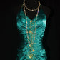 Green Gold Floral Delicate Beads Long Satin Ball Gown Evening Gown Party Dress nv4196