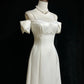 Robe de soirée longue en satin blanc, élégante et délicate, avec perles, nv4927