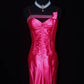 Robe de soirée longue en satin rose rouge Barbie Princess Fashion, épaules dénudées, dos nu, nv5205