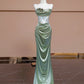 Robe de soirée élégante à fleurs style sirène, coupe ajustée, longue, longueur au sol, style bal, mode verte, nv4189