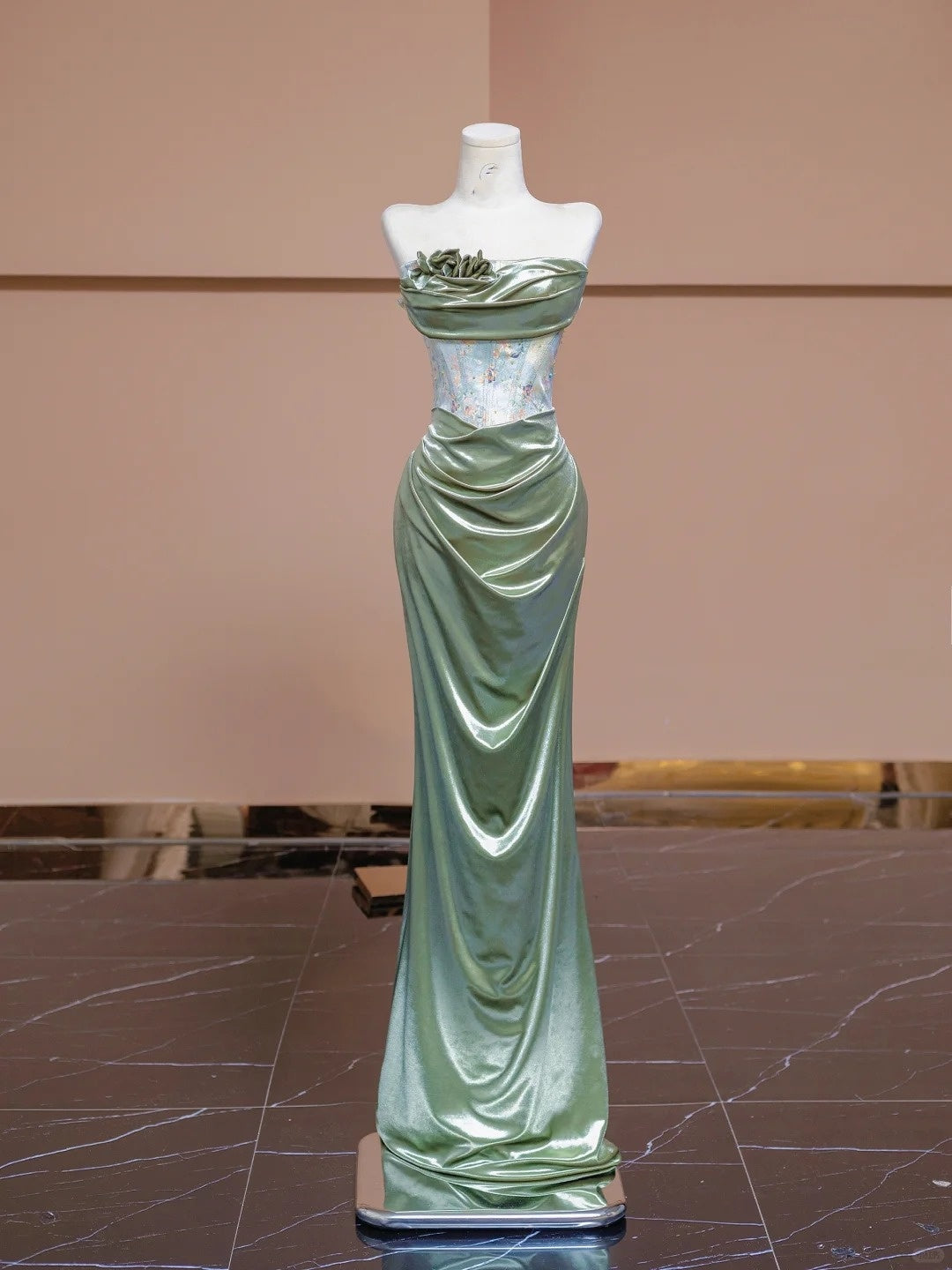 Robe de soirée élégante à fleurs style sirène, coupe ajustée, longue, longueur au sol, style bal, mode verte, nv4189