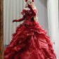 Robe de bal longue en tulle rouge délicatement perlée NV6662