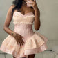 Pink Fashion Satin Lace Short Homecoming Dress Birthday Party Dress nv4695