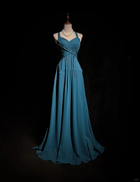 Blue Simple Long Chiffon Ball Gown Evening Dress Party Dress nv4392
