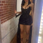 NiceVestidos - Wunderschönes, exquisites, kurzes schwarzes Homecoming-Kleid mit Perlenbesatz, Hoco Dress nv5493