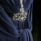 Robe de soirée longue en mousseline de soie, dos nu, strass bleus, nv4427