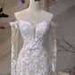 White floral applique lace long sleeves long mermaid slim fit floor length ball gown evening gown wedding dress nv4435