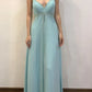 Hellblau glänzendes elegantes V-Ausschnitt Spaghettiträger langes Chiffon Ballkleid Abendkleid Partykleid, nv3742