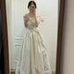 Elfenbeinweißes, schlichtes, elegantes, langes Satin-Ballkleid, Abendkleid, Brautkleid, NV4155