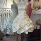 Gelbes geblümtes Homecoming-Kleid, kurzes Satin-Ballkleid, Abendkleid, Kleid für Erwachsene, NV4426