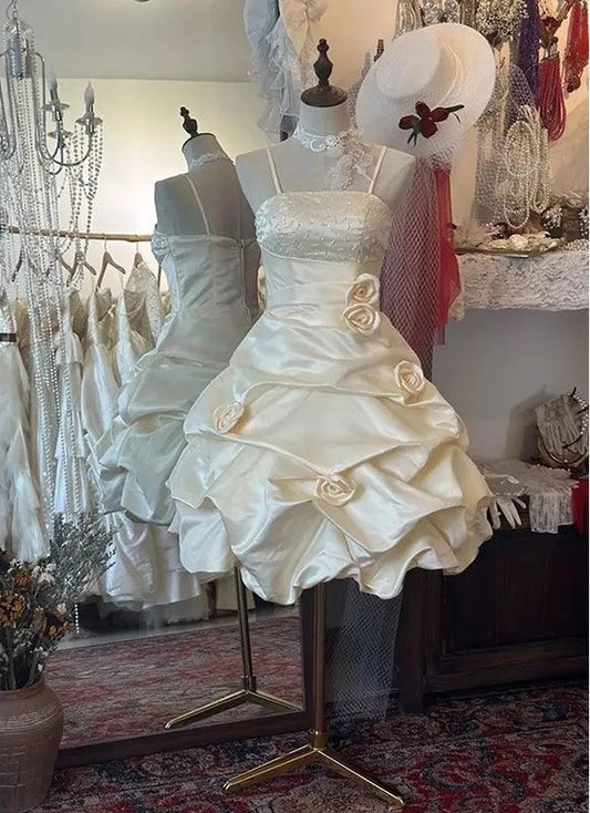 Robe de soirée courte en satin à fleurs jaunes, robe de bal pour adulte, nv4426