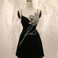 Schwarzes, modisches Satin-Spaghettiträger mit Strasssteinen, sexy, kurzes Minikleid für den Heimkehrer, Geburtstags-/Ferienpartykleid, nv3134