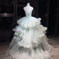 Mint Green Strapless Tulle Ball Gown, Corset Dress with Big Bow & 3D Butterfly Petal Appliques  NV7087