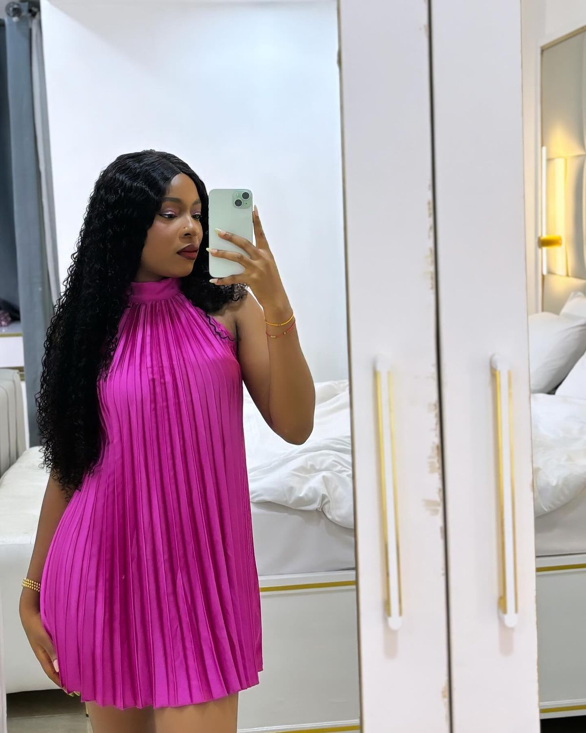 Robe de soirée courte rose à licou, robe de soirée d'anniversaire nv2876