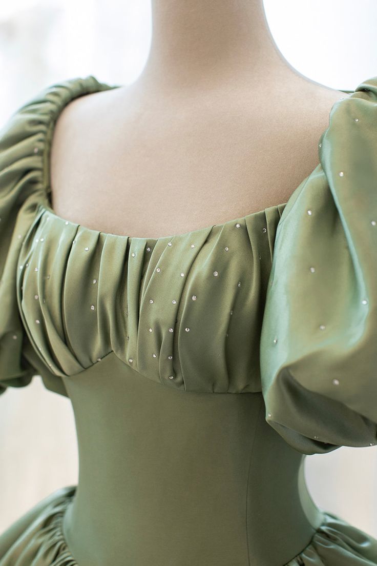 Green Sweet Elegant A-line Long Satin Short Sleeves Prom Dress Evening Dress Birthday Dress Graduation Dress nv74
