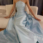 Blue gorgeous rhinestone embellished satin long ball gown evening dress nv2711