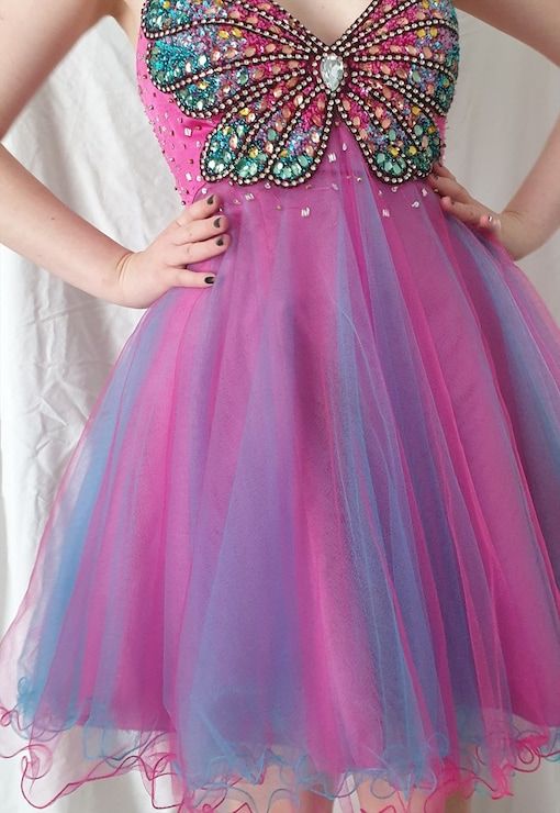Rosa Mode Gradienten Schmetterling Perlen Kurze Chiffon Fantasie Fee Homecoming Kleid Geburtstag Party Kleid nv5192