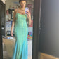 Robe de soirée sirène en tulle vert brillant, col en V, perles exquises, longueur au sol, robe de bal, robe de soirée nv3619