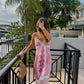 Pink Fashion V Neck Satin Long Lace Elegant Ball Gown Evening Dress Party Dress nv3297