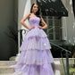 Light Purple Sparkling Tulle Sequin A-Line Long Tiered Ball Gown Evening Dress fall bridal shower outfit for guest nv2651