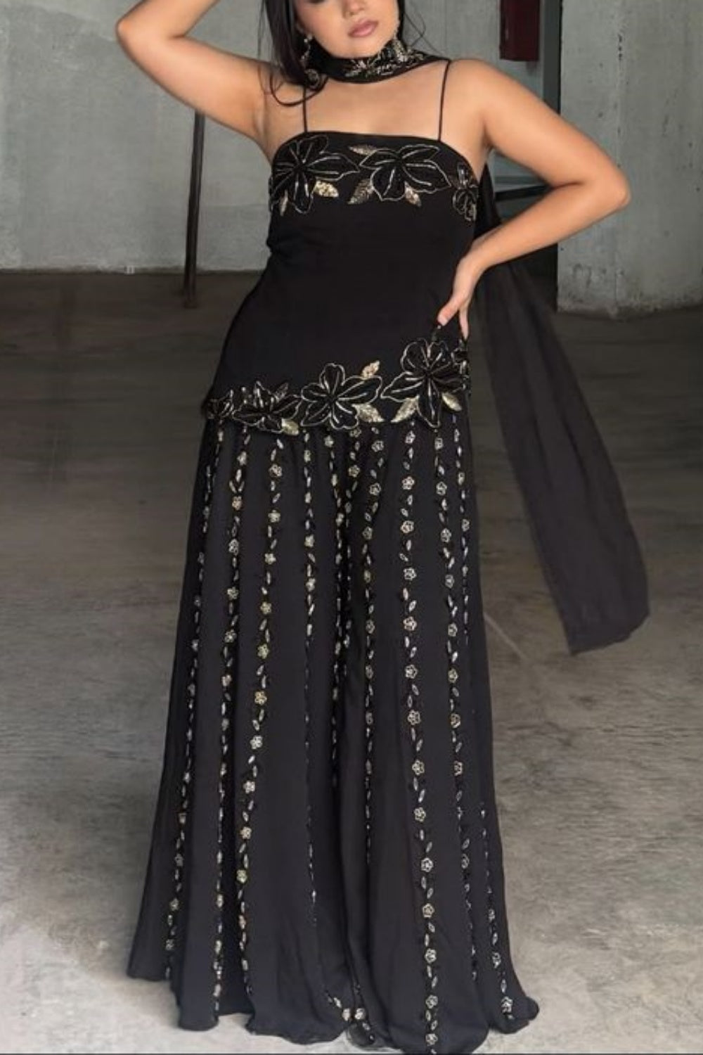NiceVestidos - Robe de bal longue en mousseline de soie, élégante et tendance, dégradé noir/marron, style rétro, avec perles florales exquises, NV5853