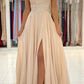 Champagne Chiffon Long Prom Dresses, One Shoulder Evening Dresses nv1465