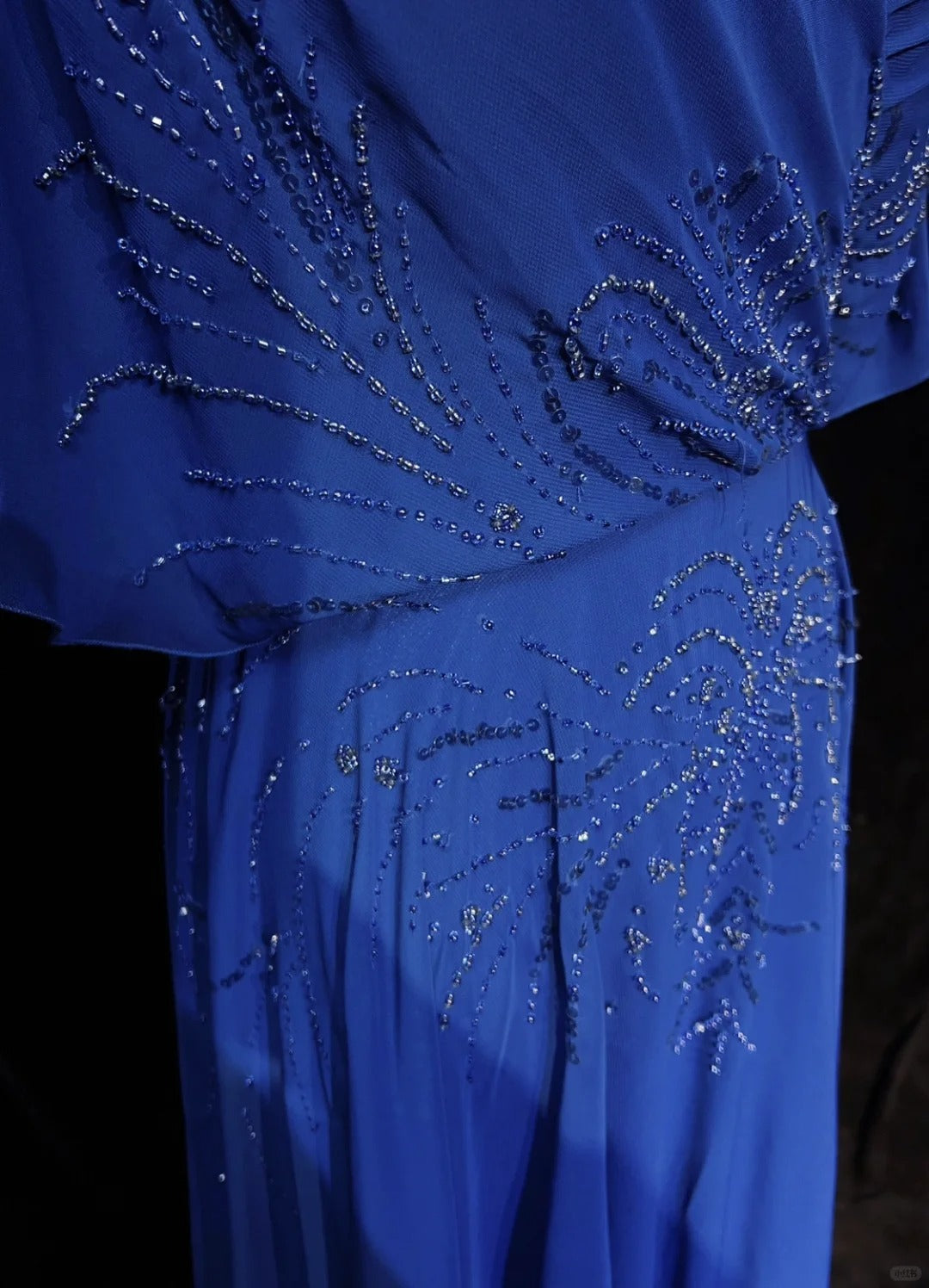 Robe de soirée longue en mousseline de soie, élégante et vintage, bleue, à manches courtes, avec perles, robe de bal, robe de soirée, robe de mère de mariée, robe de bal, nv3961