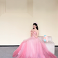 Spaghetti Strap Pink Ombre Glitter Petal Princess Ball Gown Prom Dress  NV7421