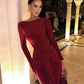 Burgundy Fashion Unique Long Sleeve Long Prom Dress Evening Dress Party Dress nv3498