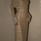 Champagner-gold/graues, mit Pailletten besetztes, langes, schulterfreies Ballkleid mit langen Ärmeln, Partykleid NV5295
