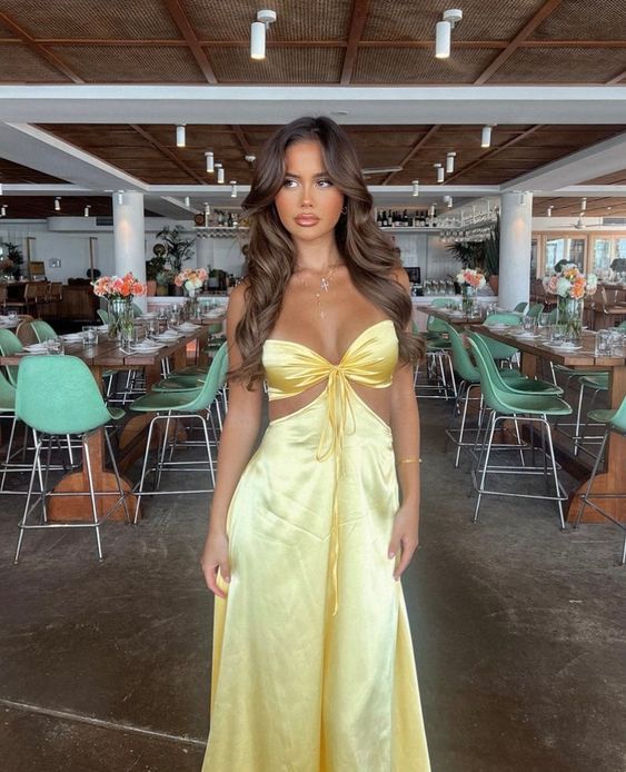 Yellow Elegant Off Shoulder Strapless A-Line Long Satin Formal Prom Dress Evening Gown Wedding Guest Dress nv2779