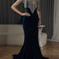 Navy Blue Velvet Chain Short Sleeve Long Ball Gown Evening Dress nv2710