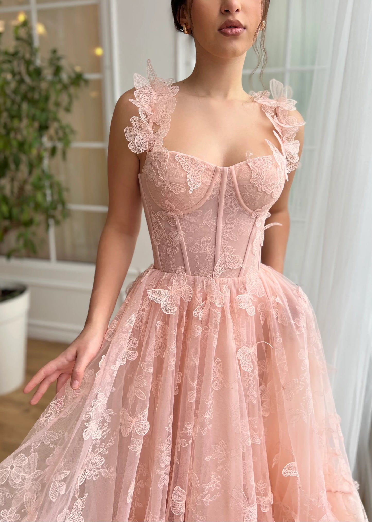 3D Schmetterlingskleid Rosette Korsettkleid Süßes A-Linien Ballkleid nv1676