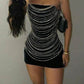 Robe de soirée courte noire élégante et chic avec haut tube et chaîne embellie nv2316