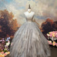 Robe de bal longue rétro en tulle pailleté gris argenté brillant et exquis, longueur au sol, nv5157